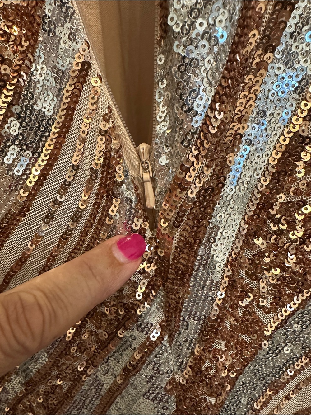 Gorgeous! Jovani Nude Rose Gold and Silver Sequin Prom or Pageant Dress - Picture 7 of 8